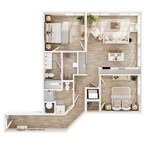 a 3d drawing of a floor plan of a house